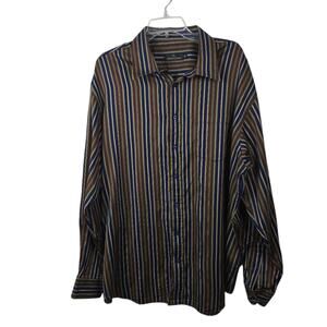 Bugatchi Uomo Mens Brown Stripe Classic American Preppy Business Shirt Party XXL